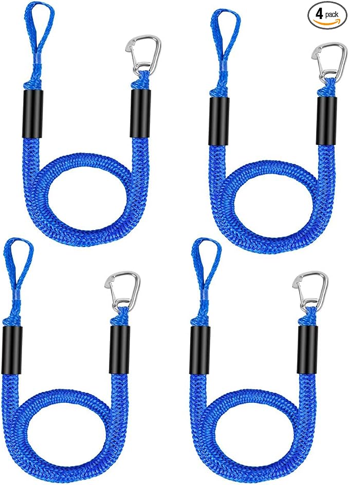 Boat Bungee Dock Lines, Mooring Rope with Stainless Steel Clip,Boat Ropes for Docking, Boat Accessories, Suit for PWC, Kayak, Seadoo, WaveRunner, Pontoon, Bass Boat, 4ft (Blue)