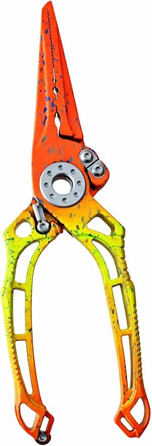 BASICGEAR Pro Fishing Pliers, 17-4PH Stainless Steel, 8", Saltwater Resistant, Splatter Orange
