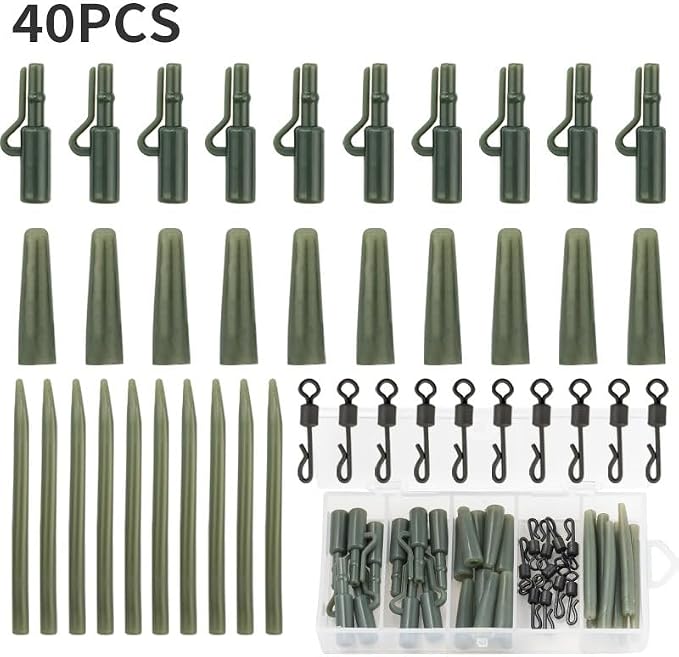 80-Piece 2Colors Carp Fishing Tackle Kit - Anti-Tangle Sleeves Quick-Change Rolling Swivel Connectors Safety Lead Clips Tail Rubber Protective Sleeves Outdoor Wild Fishing Accessories