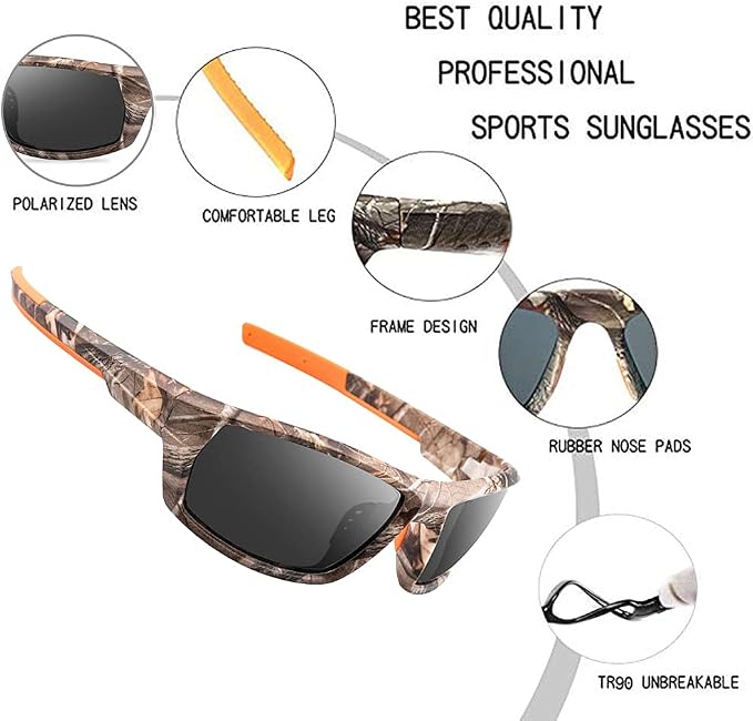 Polarized Camo Sunglasses for Men Women Fishing Sports Outdoor UV Protection Glasses