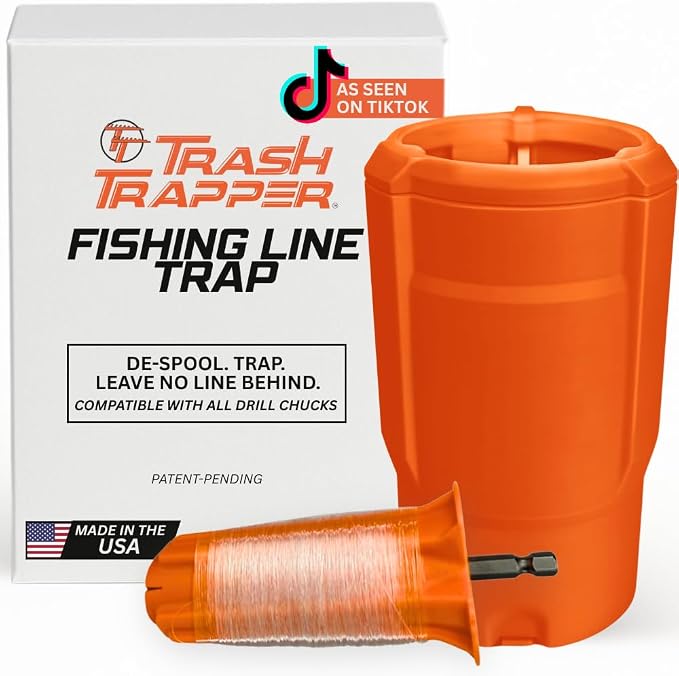 Fishing Line Trap | Line Stripper & Disposal Tool | Patent-Pending System to Save You Time and Protect Environment | Re-usable | Cup Holder Size for Boats, Kayaks & Bank Fishing | <=20lb Mono line