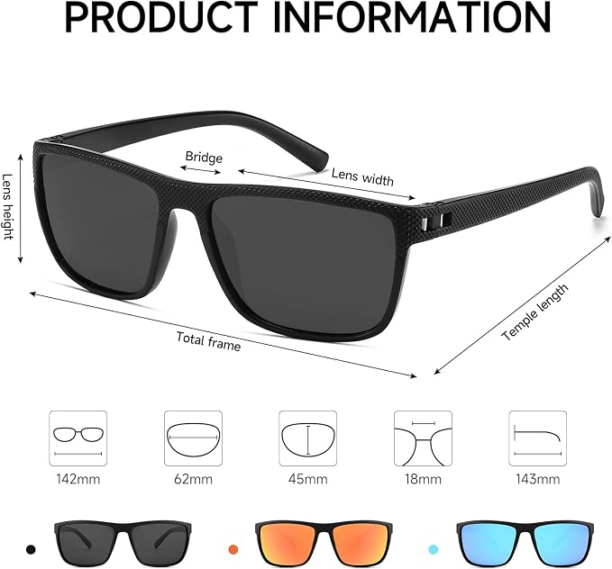MASDUN 3 Pack Polarized Oversized Square Sunglasses for Women Men, Classic Retro Sun Glasses, for Driving Travel Outdoor