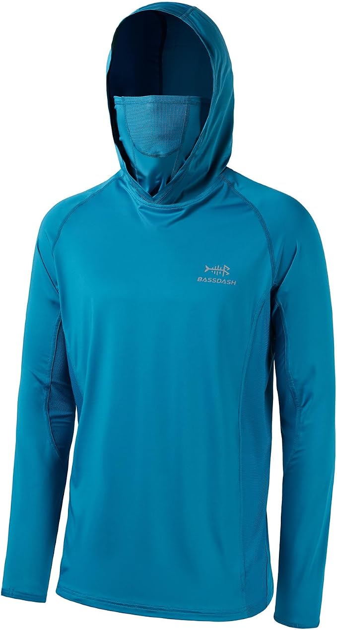 BASSDASH UPF 50+ Men’s Long Sleeve Fishing Shirt with Mask UV Neck Gaiter Hoodie