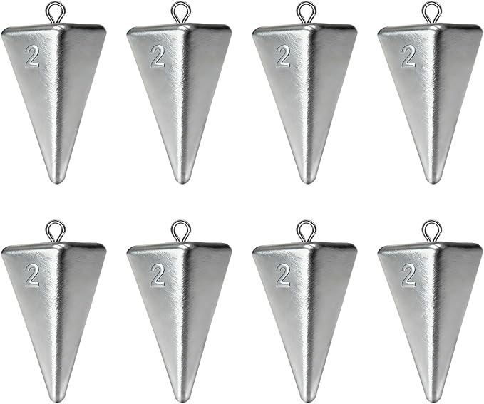 Pyramid Sinkers Assorted Weights 2oz 3oz 4oz, Lead Surf Fishing Sinkers for Saltwater Beach Bottom Fishing (5-8 Pack)