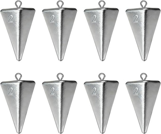 Pyramid Sinkers Assorted Weights 2oz 3oz 4oz, Lead Surf Fishing Sinkers for Saltwater Beach Bottom Fishing (5-8 Pack)