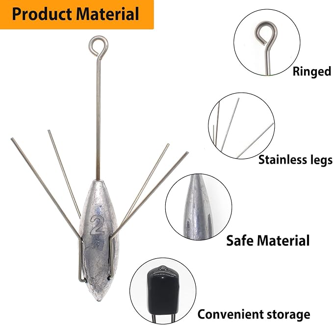 5 Pcs Sputnik Sinker Fishing Weights Lead Surfing Casting Spider Sinkers Long Tail Fishing Equipment for Catfish Saltwater Beach Sand Ocean