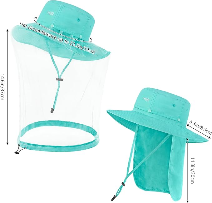 BASSDASH UPF 50+ Mosquito Sun Hat with Hidden Head Net and Neck Flap for Men Women Outdoor Fishing Hiking Camping