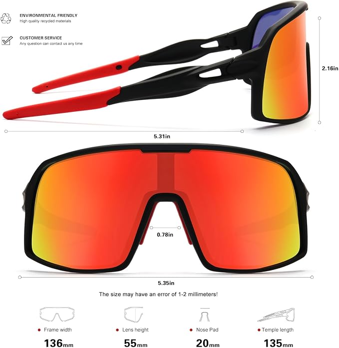 SEKKAF Polarized Sports Sunglasses for Men and Women Cycling Glasses UV Protection Goggles for Mountain Bike Running Fishing
