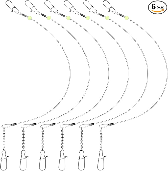 Threlaco 6 Pcs Trolling Bumper for Trolling Flashers Dodgers Fishing Leader Saltwater Leader Line Bottom Rigs Clear Nylon Surf Fishing Steel Tackle Rigs with Swivel Snaps Beads
