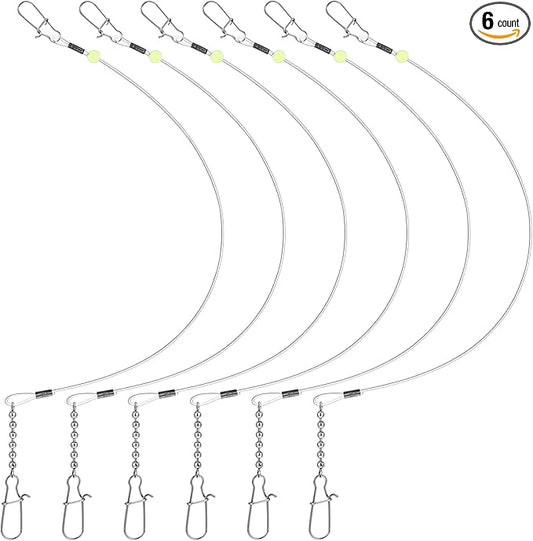 Threlaco 6 Pcs Trolling Bumper for Trolling Flashers Dodgers Fishing Leader Saltwater Leader Line Bottom Rigs Clear Nylon Surf Fishing Steel Tackle Rigs with Swivel Snaps Beads