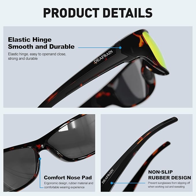 DEAFRAIN Polarized Sports Sunglasses for Men Women Driving Fishing Cycling Running UV Protection