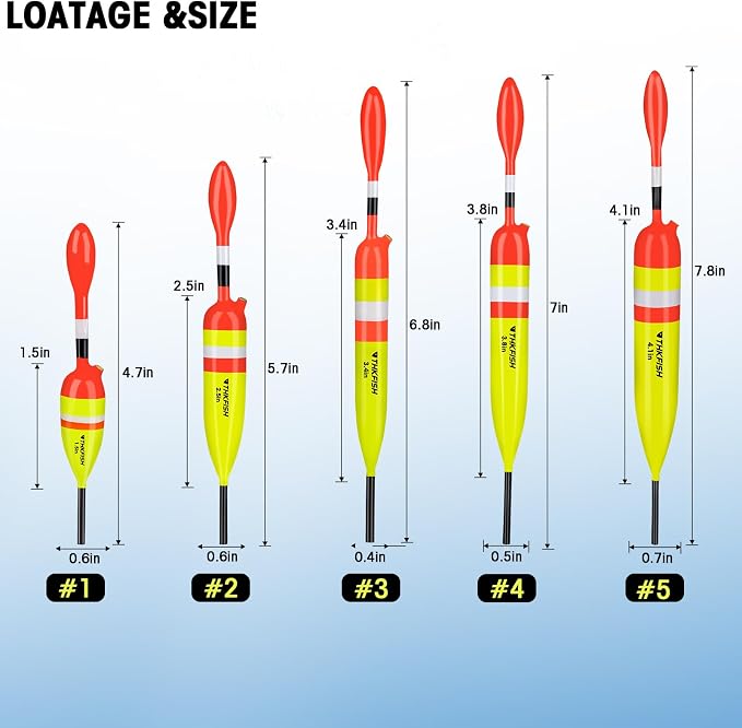 THKFISH Fishing Bobbers Fishing Floats and Bobbers Slip Bobbers for Fishing Balsa Floats Crappie Fishing Bobbers 1/6oz(3.47"X0.47"X6.73") 3/8oz(3.84"X0.6"X 7.2") 1/2oz(4.13"X0.75"X7.87")