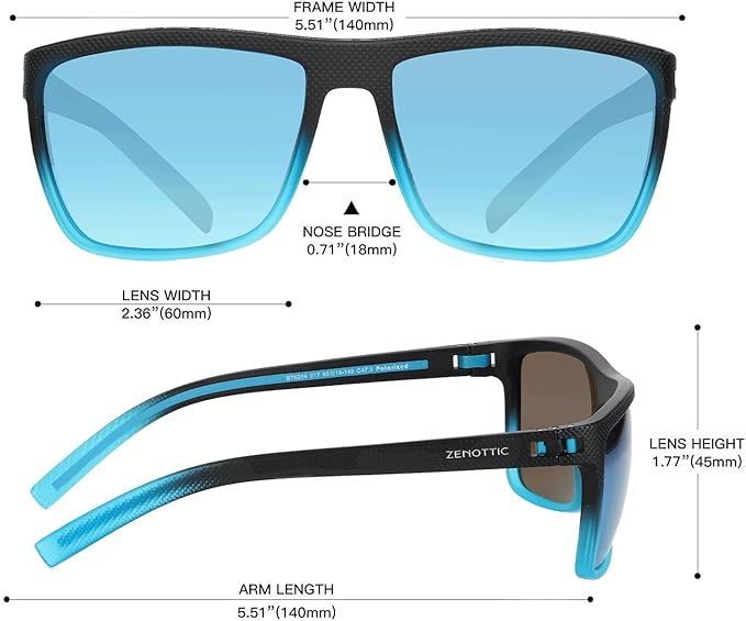 ZENOTTIC Polarized Sunglasses for Men Lightweight TR90 Frame UV400 Protection Square Sun Glasses
