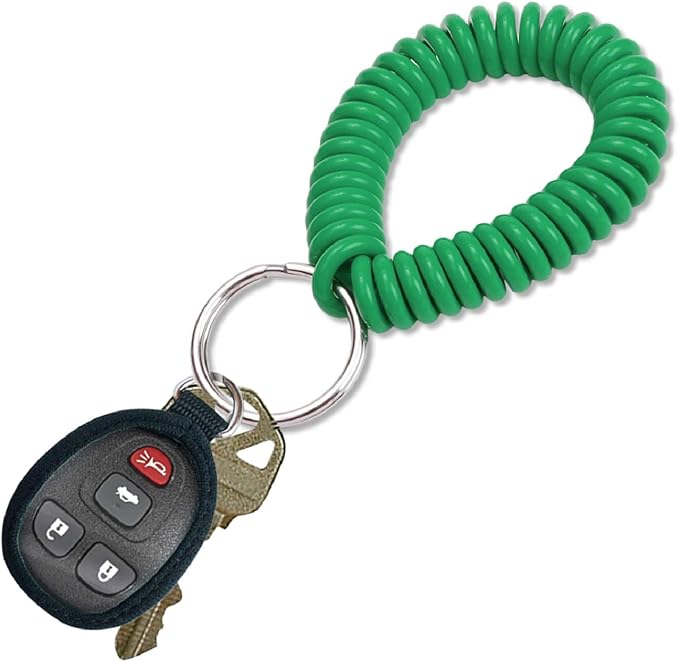 Lucky Line 2” Spiral Wrist Coil with Steel Key Ring, Flexible Wrist Band Key Chain Bracelet, Stretches to 12”, Green, 1 PK (410401)