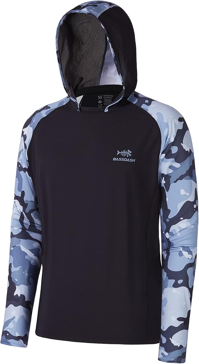 BASSDASH Men’s UPF 50 Performance Fishing Shirt Cooling Hoodie Camo Long Sleeve FS17M
