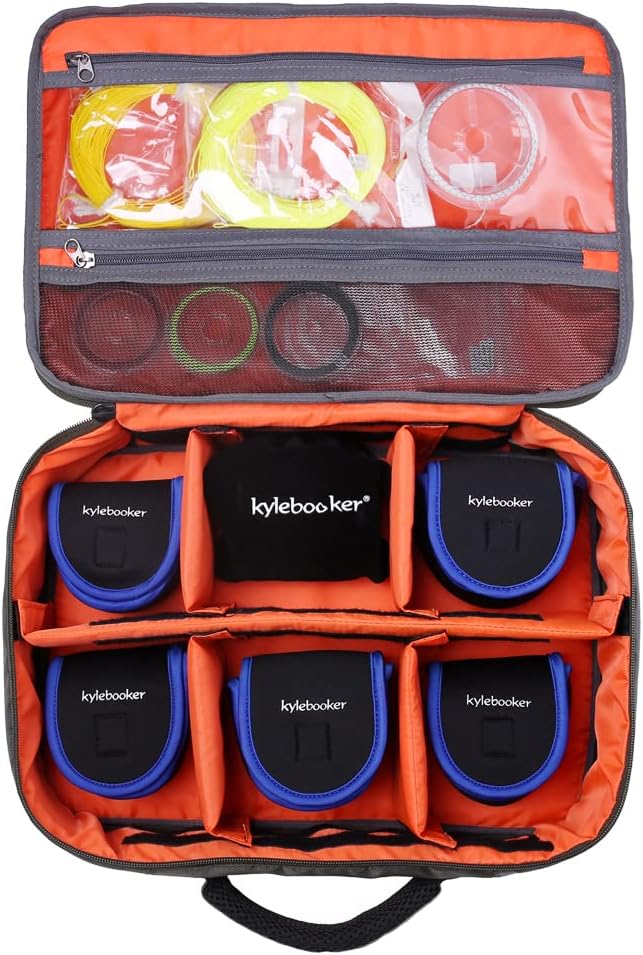 Kylebooker Fishing Reel Case – Travel Storage Bag with Adjustable Compartments for Fly Reels, Spinning Reels, Baitcasting Reel & Fishing Gear