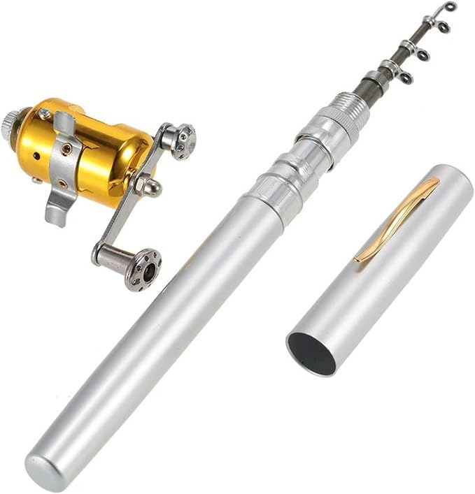 Jatzde Mini Portable Pocket Fish Rod Pen Aluminum Alloy Fishing Rod Pole Reel Combos…