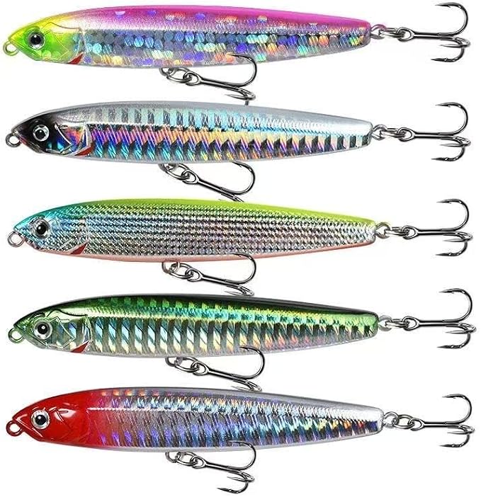 0.49oz/0.35oz Topwater Fishing Lures, 5 Pcs Fishing Lure Saltwater with Storage Box Jerkbait Crankbait Lures for Halibut & Striper Fishing Swimbait for Freshwater and Saltwater Bass Fishing