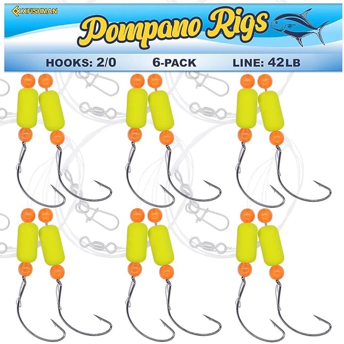 Pompano-Rigs-for-Surf-Fishing-Saltwater-Gear with Double Circle & Wide Gap Hook-6-Pack Surf Fishing Tackle