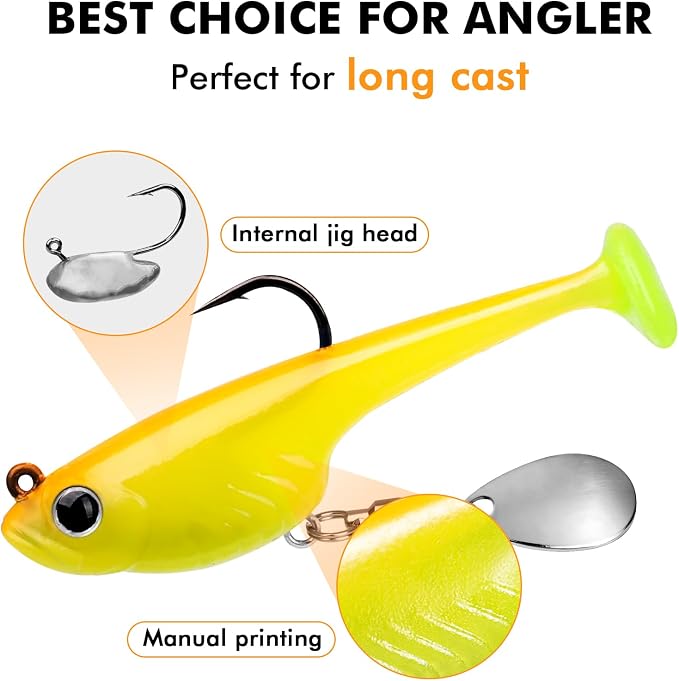 TRUSCEND Duramax Pre-Rigged Fishing Lures with BKK Jig Hooks, 10X Tear-Resistant TPE Soft Swimbaits for Bass Striper Trout Crappie Walleye Grouper, Lifelike Fishing Baits for Saltwater and Freshwater