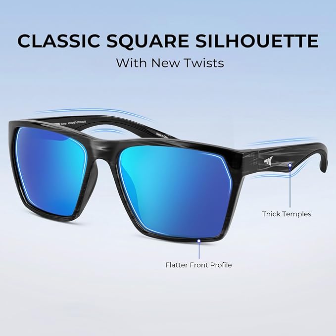 KastKing Beartrap Polarized Sports Fishing Sunglasses, With PuriVex Protective Lens Coating, Square Frame Design, Men Women