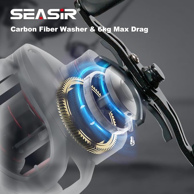 SEASIR Extreme DC Baitcaster Reel, 5.7oz Ultralight Baitcasting Reel, Digital Control Fishing Reel, Max Drag 13LB, 7.0:1, 5+1 BB, Freshwater Saltwater, Drag Clicker, Carbon Fiber Washer, Grey