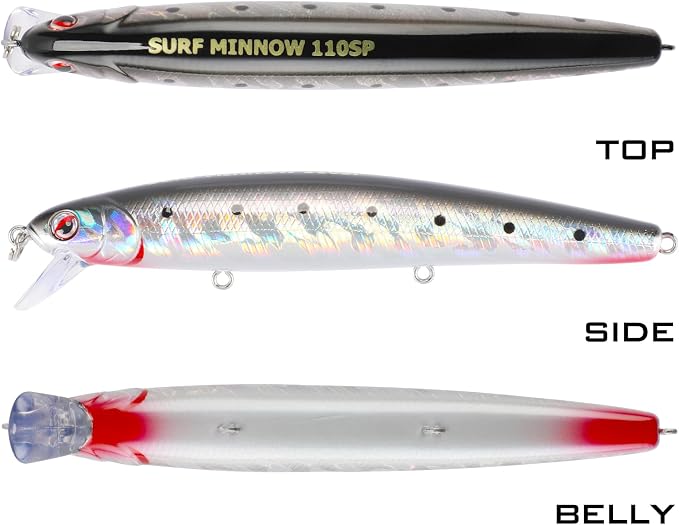 LITTMA California Surf Fishing Lures Saltwater Jerkbait Crankbait Surf Minnow 110/125 - Metallic Sardine Super Glow & Pearl Pink Belly Glow Lures for Halibut & Striper Fishing