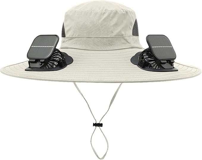 Solar Powered Fan Hat for Men Women Wide Brim Hat with 2 Fans UPF 50+ Outdoor Fishing Beach Sun Hat