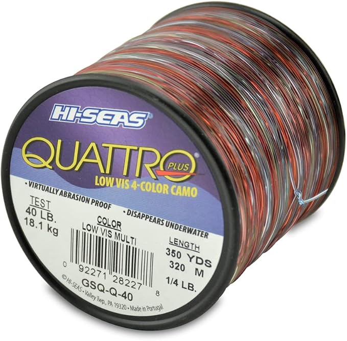 HI-SEAS Quattro Monofilament Fishing Line - Low-vis 4 Color Camo, Strong & Durable Performance Saltwater Main Line