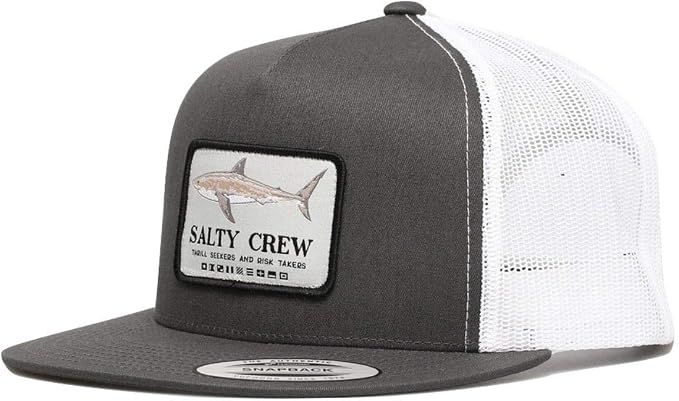 Salty Crew Shark Logo Retro Trucker Hat - Unisex Adjustable Baseball Hat for Adults - Premium Cotton