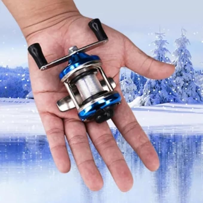 2PCS Portable Mini Fishing Reel Aluminum Spool Metal Small Spinning Reel Winter Ice with Fishing line
