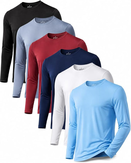 OYGSieg 6 Pack Long Sleeve Shirts for Men Moisture Wicking UPF SPF Sun Protection Tee Shirts Workout T Shirts Casual