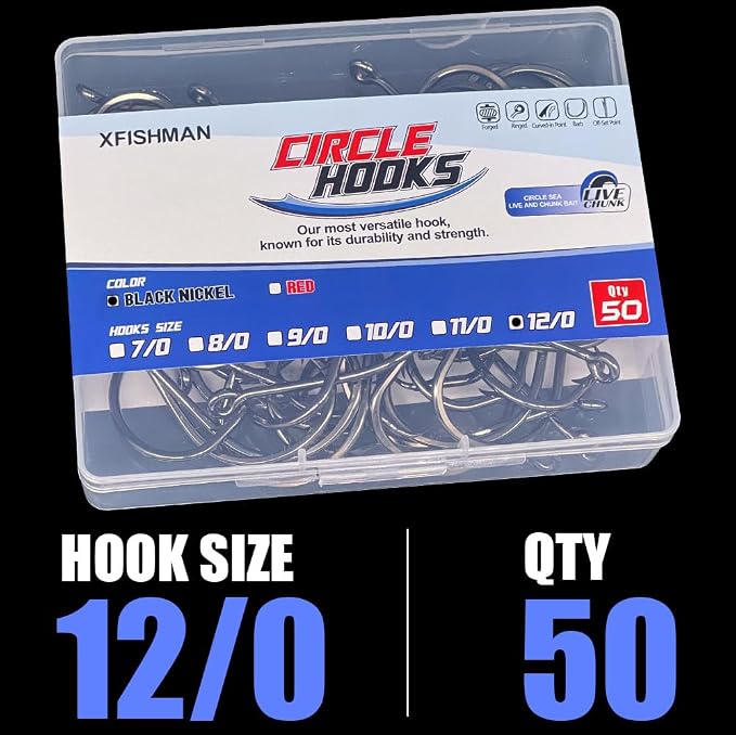 XFISHMAN Circle-Hooks-Fishing-Equipment-Octopus-Hooks-Saltwater-50 Pack #1 –12/0