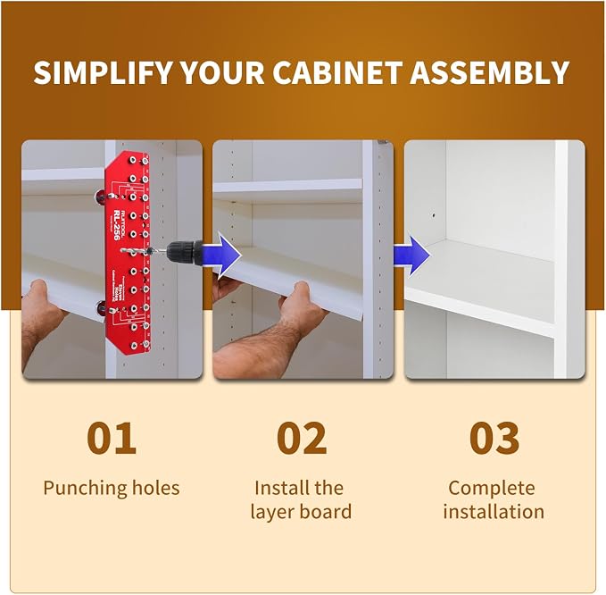 RUITOOL Shelf Pin Jig 11 Holes, Self-contained Clamping Function All Metal Shelf Pin Drilling Jig with 1/4" and 5mm Drill Bit, Shelf Hole Jig and Cabinet Hardware Jig Tool Drill Guide with Storage Bag