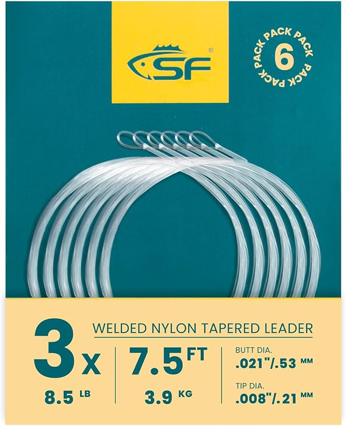 SF Pre-Tied Loop Fly Fishing Tapered Leader Nylon Clear Trout Freshwater Saltwater Bonefish Permit Bass Salmon Steelhead 7.5FT 9FT 10FT 12FT 15FT 0X 1X 2X 3X 4X 5X 6X 7X