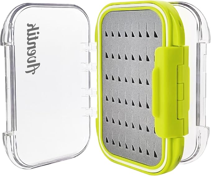 Aventik Waterproof Clear Fly Box Double Sides Floating Lightweight Fly Fishing Case Large Capacity Grip Foam Nymph Wet Dry Flies Lure Box(H18 Green, SIZE A:4.24X3.04X1.36inch)