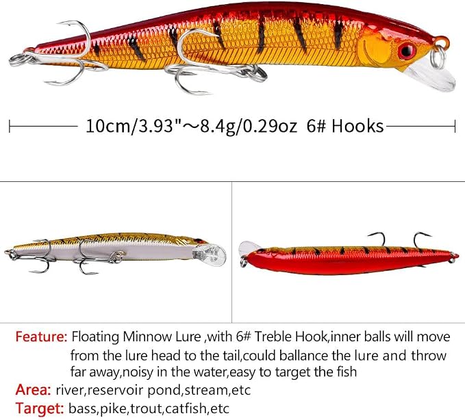 10pcs Fishing Lures - Life-Like Swimbait, Minnow Hard Lure Bass Trout Baits Kit, Topwater Hard Baits Crankbait Swimbait for Saltwater Freshwater