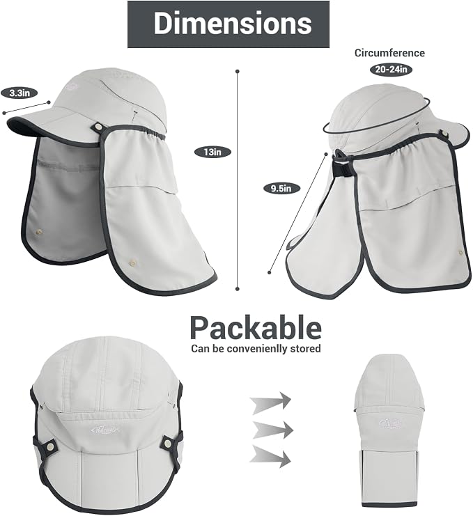 Palmyth Fishing Sun Hat with Detachable Neck Flap UPF 50+ Lightweight Hiking Hats Sunglass Lock Baseball Cap for Men Women