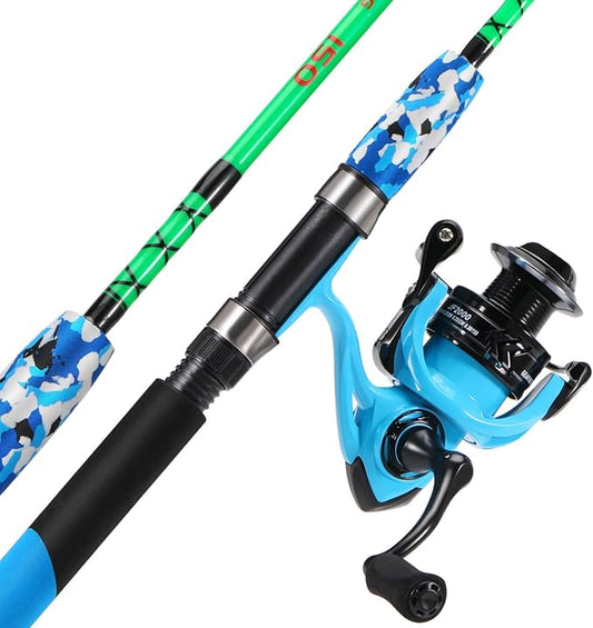 Sougayilang Spinning Reel and 2-Piece Fishing Rod Combo, Durable Graphite & Fiberglass Rod, Split-Grip Cork Handle,Right/Left Handle Position