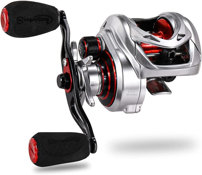 Sougayilang Baitcasting Reel – Lightweight Graphite Frame – 9 + 1 Anti-Reverse Ball Bearings, 8.0:1 High-Speed Gear Ratio Fishing Reel