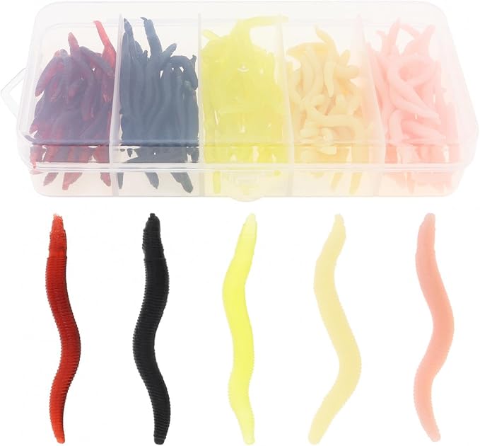 150pcs Soft Fishing Lures Baits, Trout Worm Earthworm Bait Lifelike Fake Worm, Plastic Lifelike Fake Earthworm (1.57 inch)