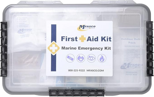 MFASCO Marine Emergency First Aid Kit - Waterproof Plano Case, Keeps Supplies Clean & Dry, Includes First Aid & Outdoor Protection, Great for Boats & Personal Watercraft - 14x9x3 in, 3 lbs, 326 Pcs
