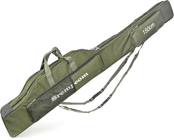 3 Layers Fishing Pole Bag,Portable 3 Layers Oxford Folding Rod Carry Case,Fishing Reel Tackle Storage Bag Case