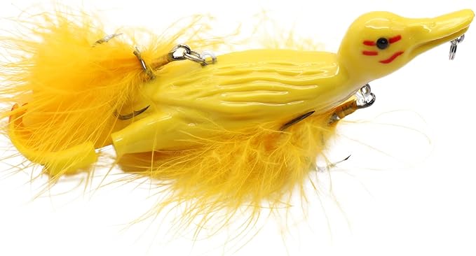 1piece 3D Duck Topwater Fishing Lure Yellow Duckling Floating Artificial Bait Plopping and Splashing Feet Hard Fishing Tackle Geer 12cm 28g