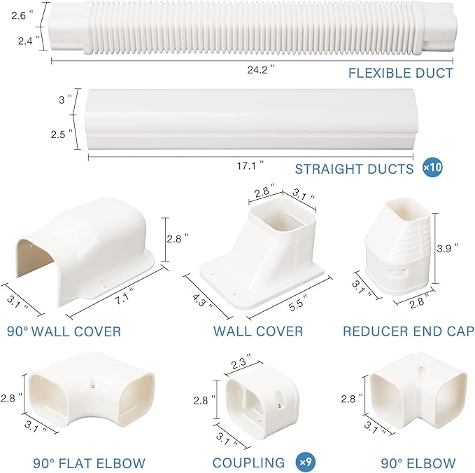 HOXHA 3" W 16.1Ft L Line Set Cover Kit for Mini Split Air Conditioners Decorative PVC Slim Line Cover for Central AC & Heat Pumps Systems Tubing Cover