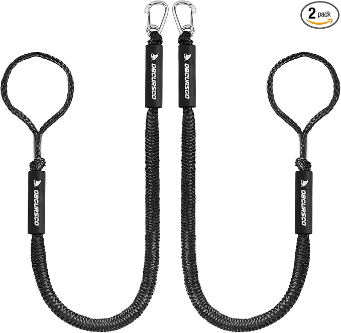 Obcursco 4FT Bungee Dock Lines,Boat Dock Rope,Jet Ski Accessories with 316 Stainless Steel Clip for Kayak,Seadoo,Pontoon,Yamaha WaveRunner,Canoe (2 Pack, Black)