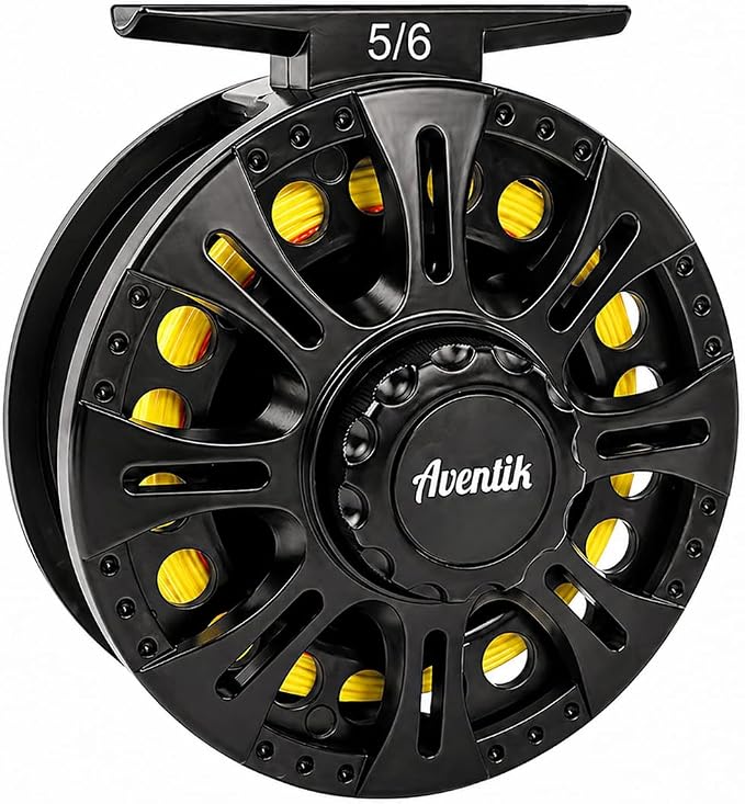 Aventik HVCE Graphite Fly Reel Center Drag System Classic III Graphite Large Arbor Sizes 3/4, 5/6, 7/8 Fly Fishing Reels