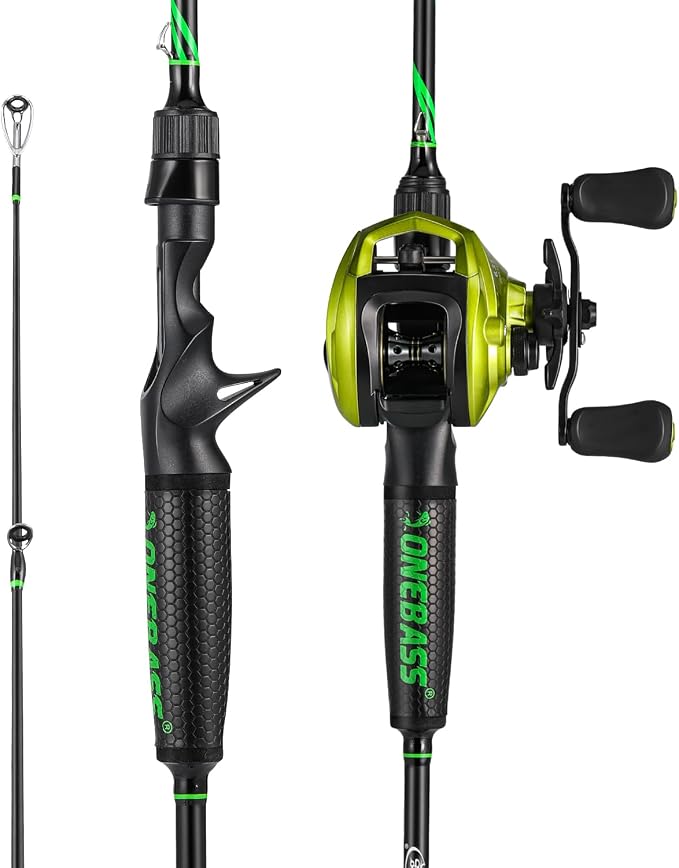 One Bass Fishing Rod Reel Combos, Spinning & Casting Combo, Graphite 2Pc Blanks, Stainless-Steel Guides, Super Polymer Handle