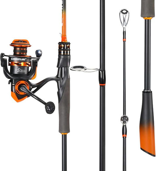 Sougayilang Spinning Combo – 5.2:1 Gear Ratio, 15LB Drag, IM6 Graphite 2-Piece Rod, M/MH Power, Stainless Steel Guides for Bass, Walleye, Catfish