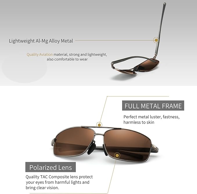 SUNGAIT Ultra Lightweight Rectangular Polarized Sunglasses Men UV400 Protection